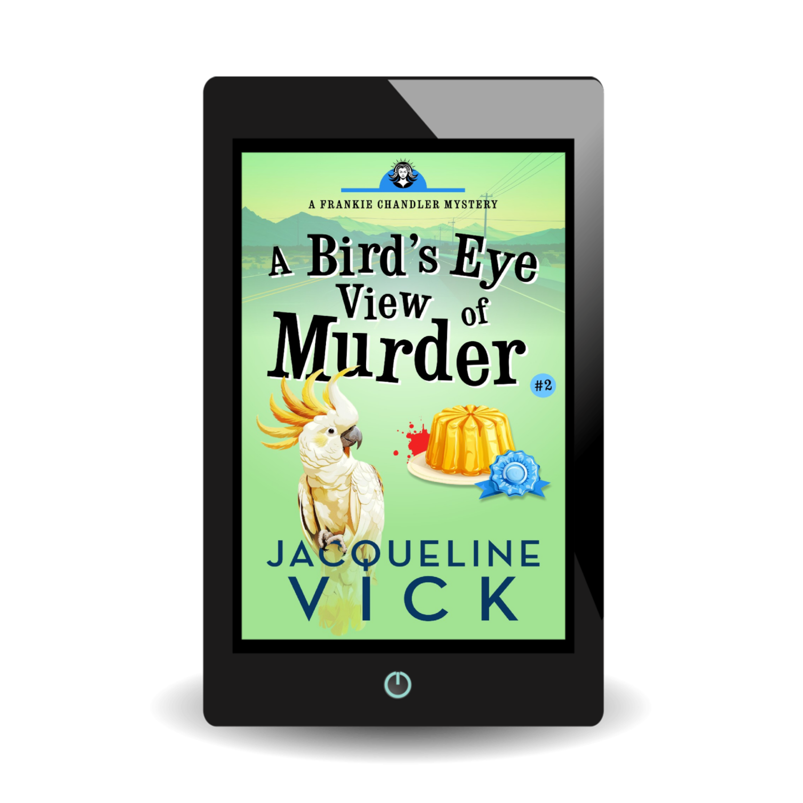 A light green bookcover featuring a cockatoo. The title reads A Bird's Eye View of Murder by Jacqueline Vick.